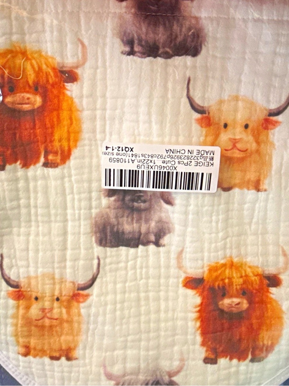 2 pack Plush Highland Cow Cotton Baby Burp cloth - Orange & Cream